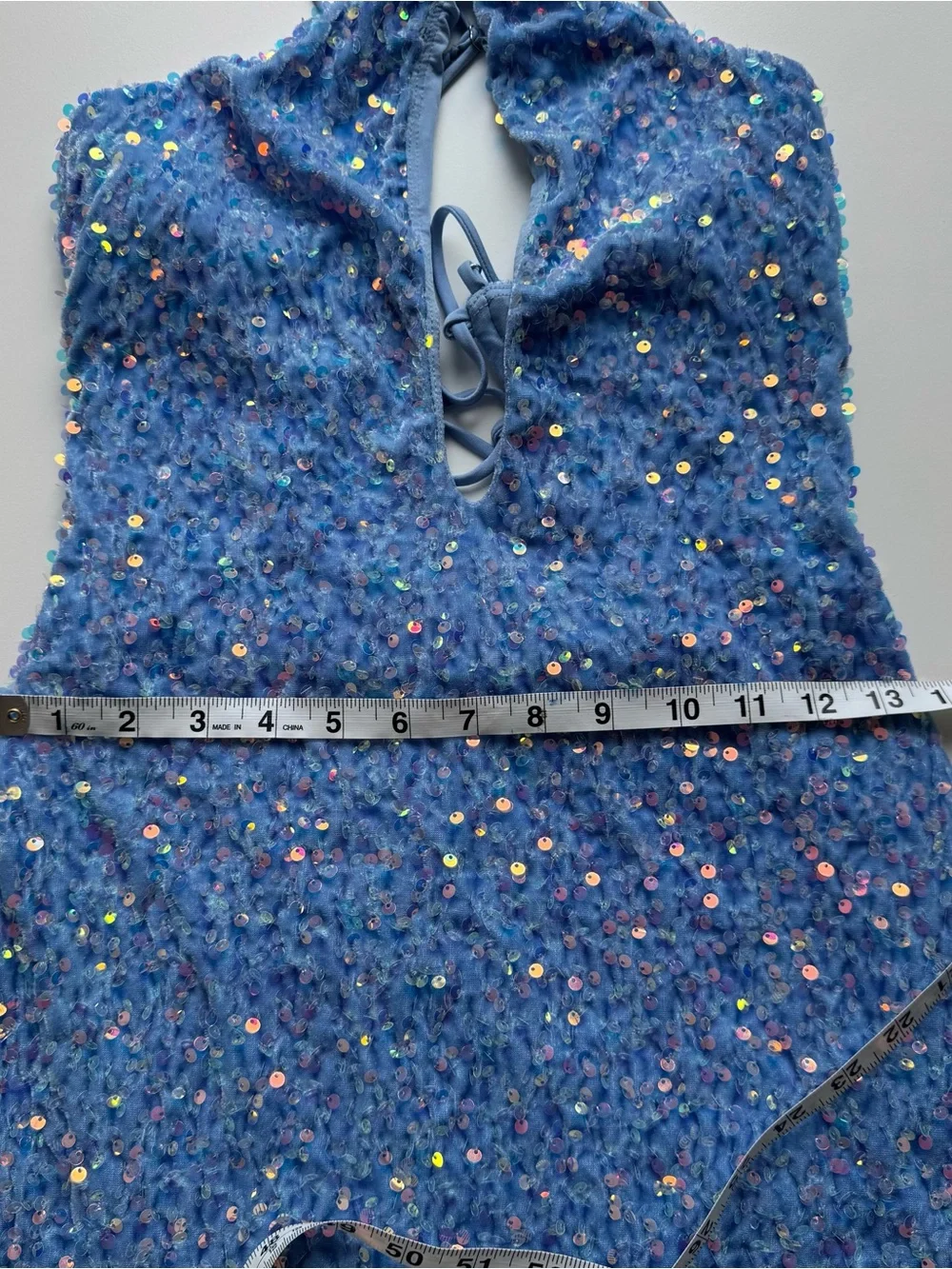 Lucy in the Sky Iridescent Light Blue Sequin Halter mini dress - Picture 8 of 11